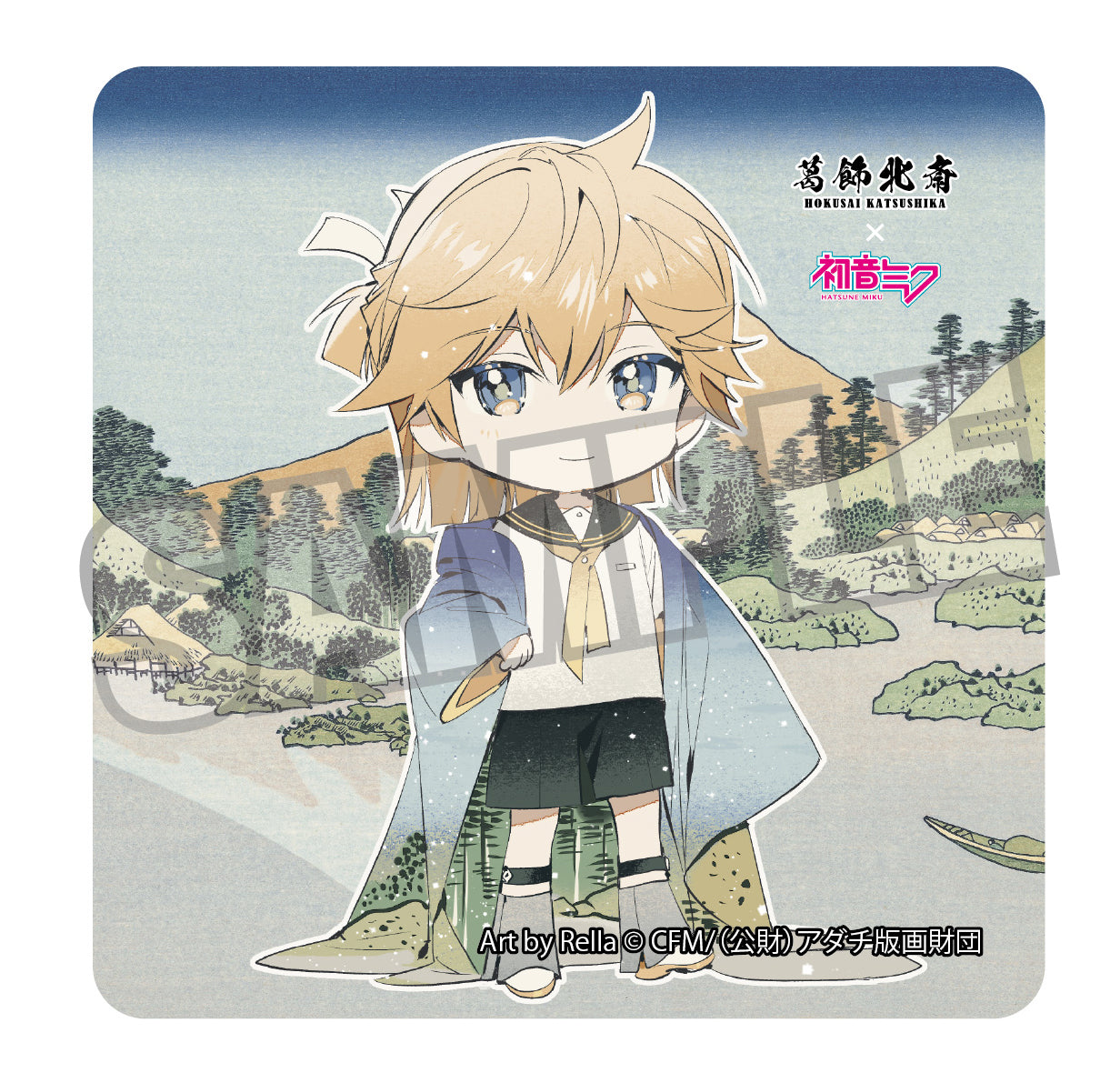 葛飾北斎×初音ミク Rella ステッカー 鏡音レン ミニキャラ 甲州三坂水面【予約商品】