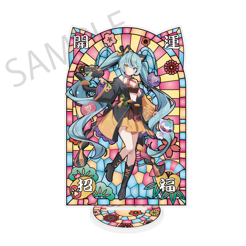 初音ミク×招き猫×真夏の熊谷 ステンドグラス風素材加工アクリルスタンド 初音ミク 黒猫 Art by イコモチ【予約商品】