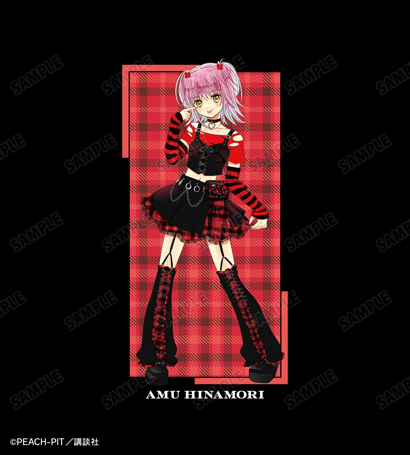 PEACH-PIT先生 描き下ろし 日奈森あむ ゴスパンクver. Tシャツメンズ