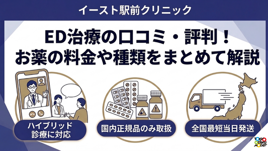 イースト駅前クリニックED治療の口コミ・評判！お薬の料金や種類をまとめて解説