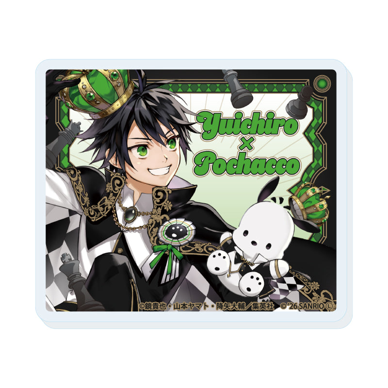 アクリルプレートバッジ 終わりのセラフ×サンリオキャラクターズ 01 百夜優一郎×ポチャッコ(コラボイラスト)【予約商品】