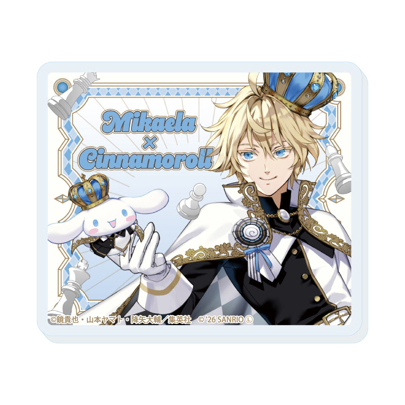 アクリルプレートバッジ 終わりのセラフ×サンリオキャラクターズ 02 百夜ミカエラ×シナモロール(コラボイラスト)【予約商品】