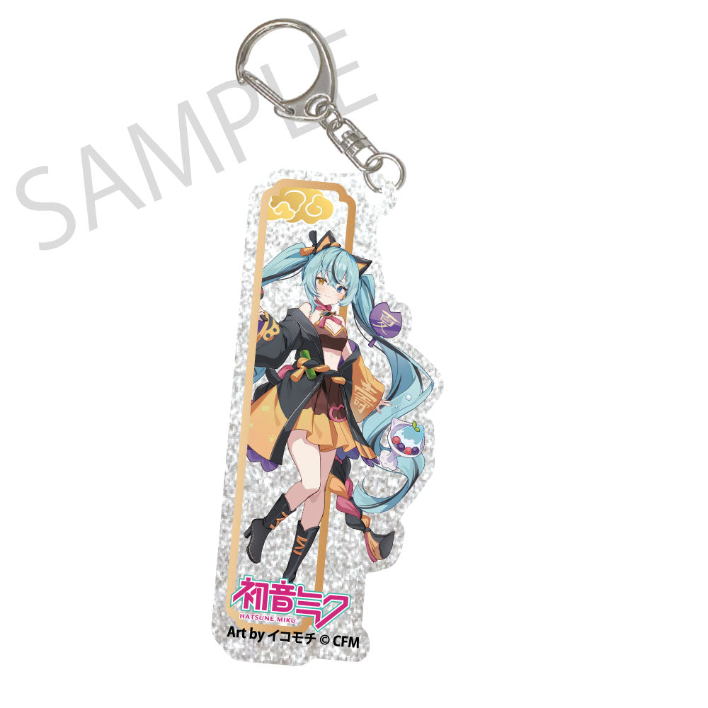 初音ミク×招き猫×真夏の熊谷 シルバーバックアクリルキーホルダー 初音ミク 黒猫 Art by イコモチ【予約商品】