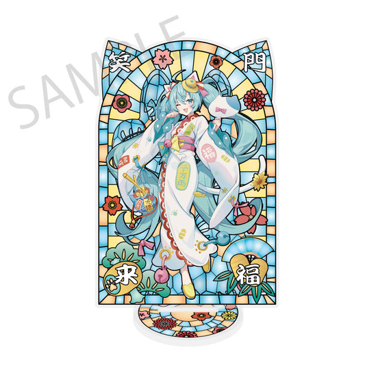 初音ミク×招き猫×真夏の熊谷 ステンドグラス風素材加工アクリルスタンド 初音ミク 白猫 Art by イコモチ【予約商品】