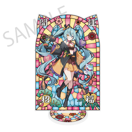 初音ミク×招き猫×真夏の熊谷 ステンドグラス風素材加工アクリルスタンド 初音ミク 黒猫 Art by イコモチ【予約商品】