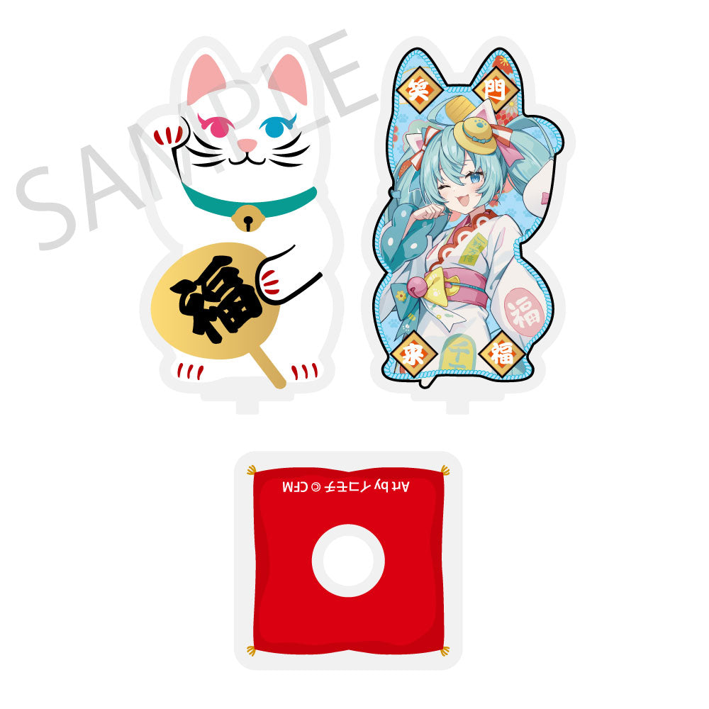 初音ミク×招き猫×真夏の熊谷 まわるダイカットアクリルスタンド 初音ミク 白猫 Art by イコモチ【予約商品】