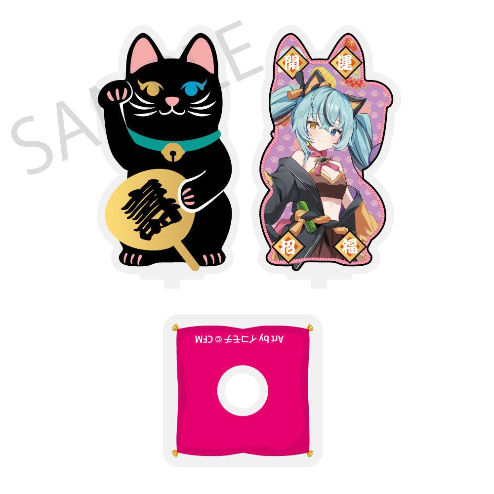 初音ミク×招き猫×真夏の熊谷 まわるダイカットアクリルスタンド 初音ミク 黒猫 Art by イコモチ【予約商品】