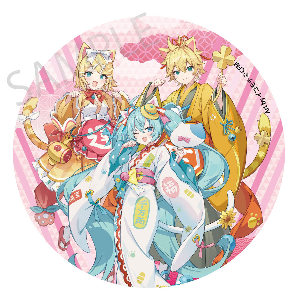 初音ミク×招き猫×真夏の熊谷 メガ缶バッジスタンド 初音ミク 白猫/鏡音リン・レン Art by イコモチ【予約商品】