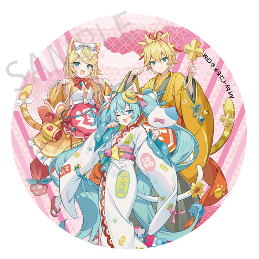 初音ミク×招き猫×真夏の熊谷 メガ缶バッジスタンド 初音ミク 白猫/鏡音リン・レン Art by イコモチ【予約商品】