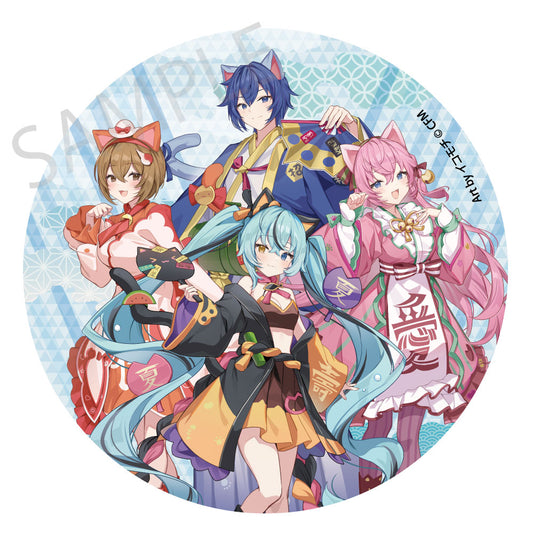 初音ミク×招き猫×真夏の熊谷 メガ缶バッジスタンド 初音ミク 黒猫/巡音ルカ/MEIKO/KAITO Art by イコモチ【予約商品】