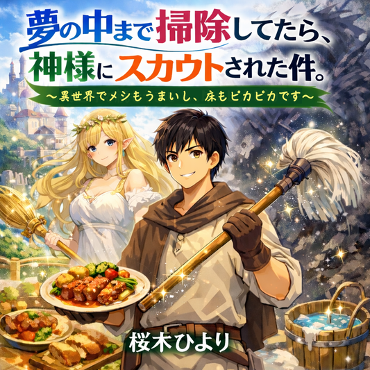 夢の中まで掃除してたら、神様にスカウトされた件。〜異世界でメシもうまいし、床もピカピカです〜